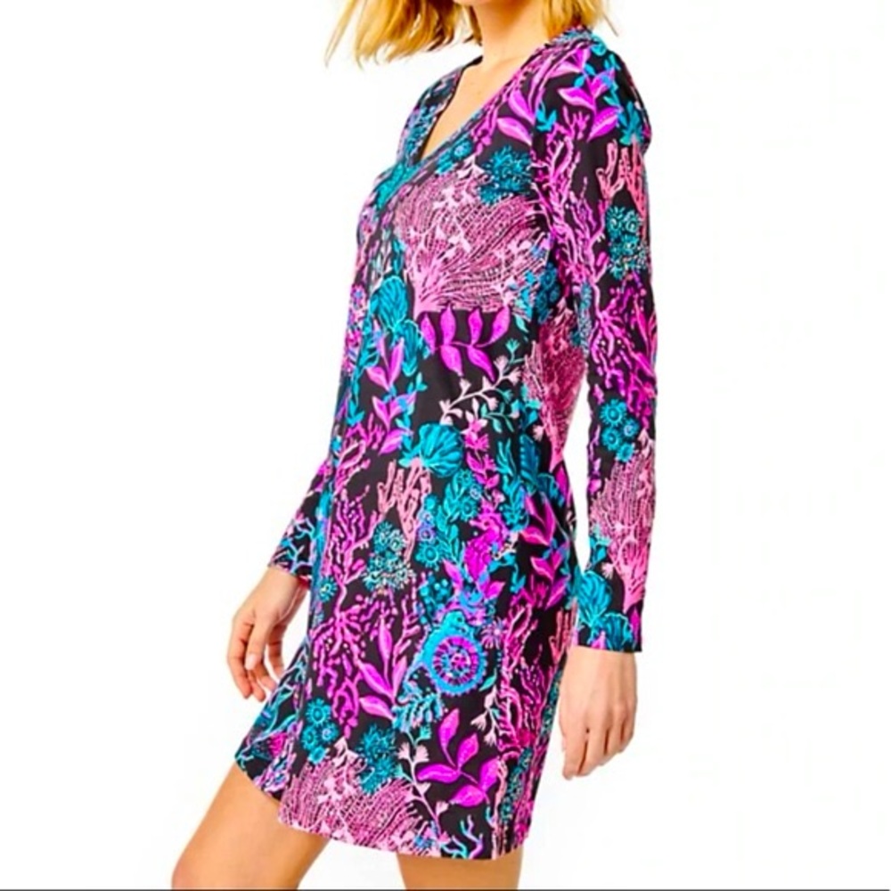 Lilly Pulitzer Onyx Twilight Coral Long Sleeve Etta Dress
